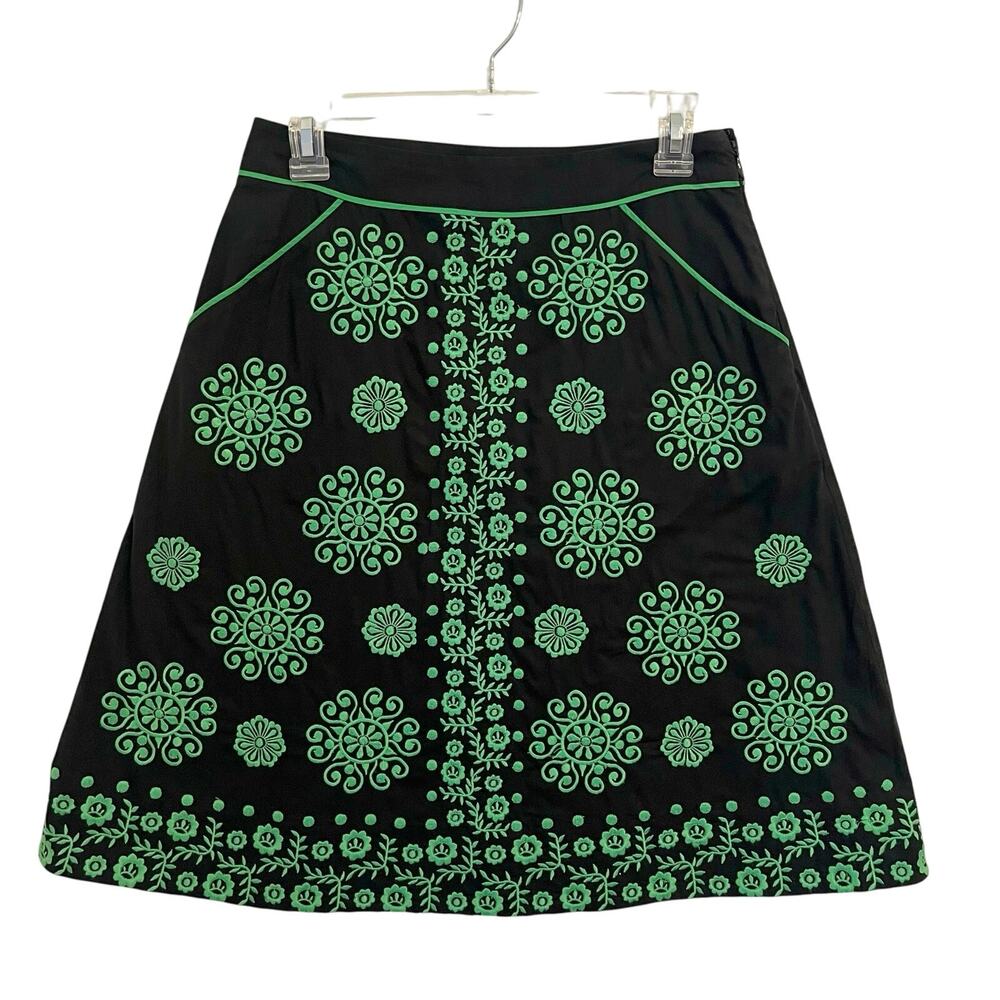 Black Skirt with Green Embroidered Floral Pattern